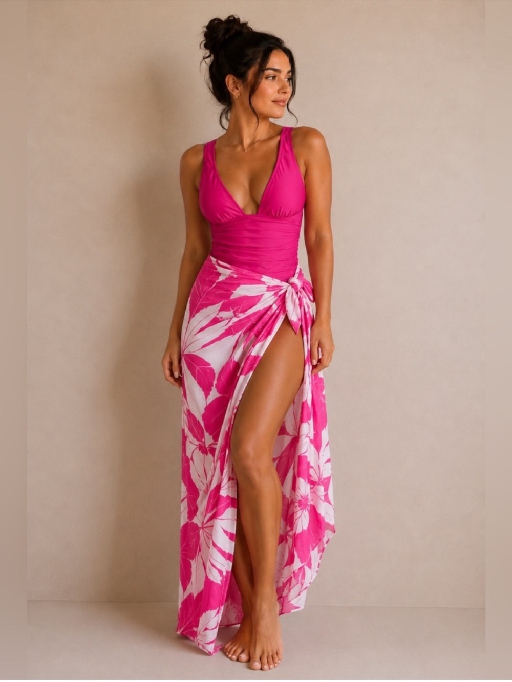 NWT J. Crew V-Neck Ruched One Piece Swimsuit in Radiant Fuchsia Size 6 - Picture 11 of 16